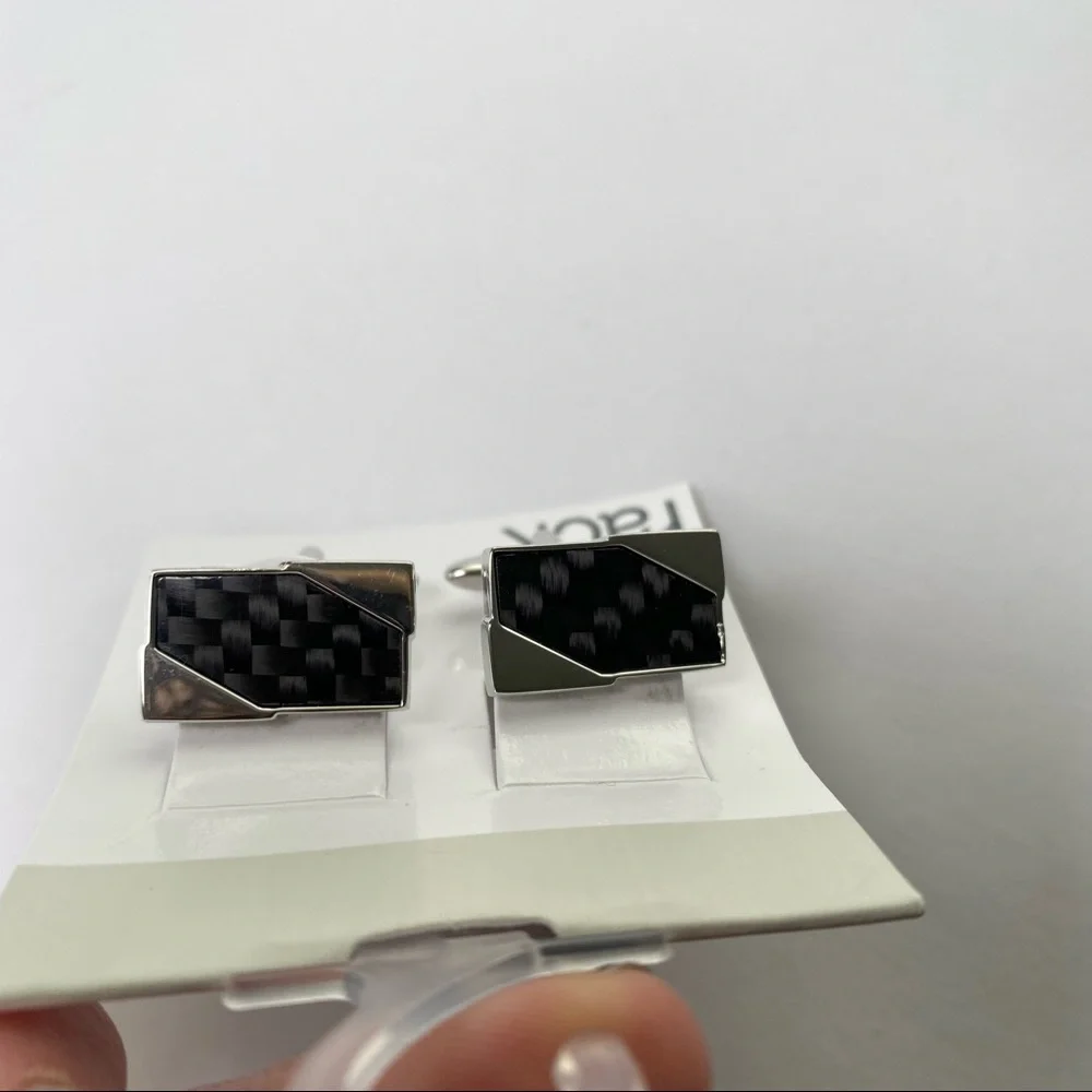 Nordstrom Rack Black Silver Rectangular Classic Men's Cuff Links